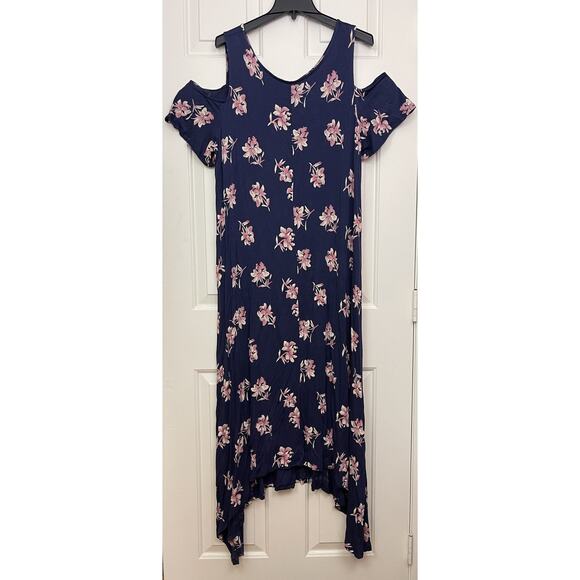 Lane Bryant Dress Size 18/20 Floral Cold Shoulder Handkerchief Asymmetric Hem - Picture 3 of 9